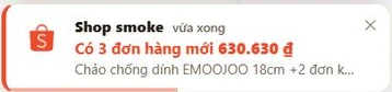 Thông báo trong app: có 3 đơn hàng mới 630.630 đồng
